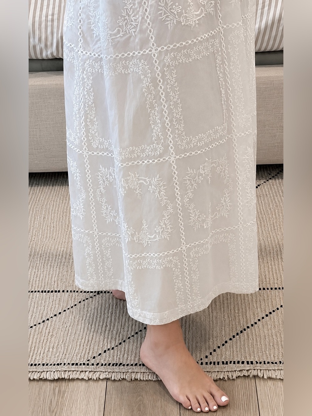 Caroline Constas White Eyelet Patch Maxi Dress with Puff Sleeves - Picture 9 of 9